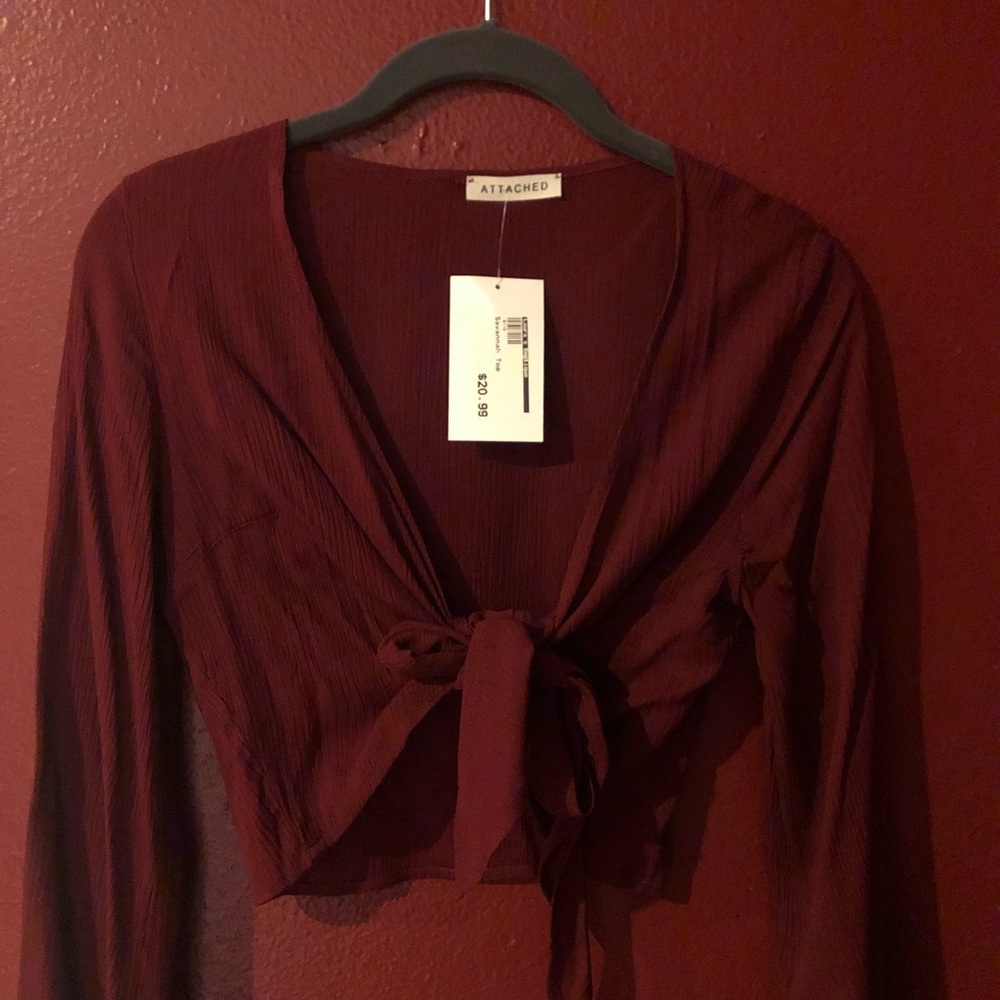 Wine red tie blouse - Picture 3 of 3